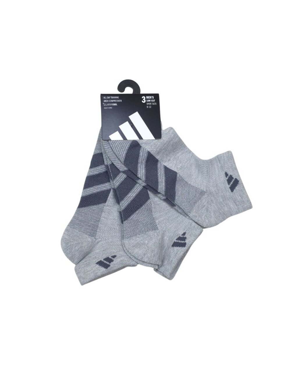 Adidas Mens 3-Pack Low-Cut Socks ClimaCool Arch Compression Cushioned Gray